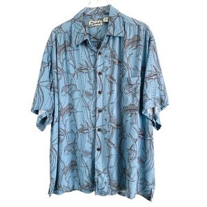 Kahala Blue Hawaiian Fish Short Sleeve Button Up Shirt Size XXL